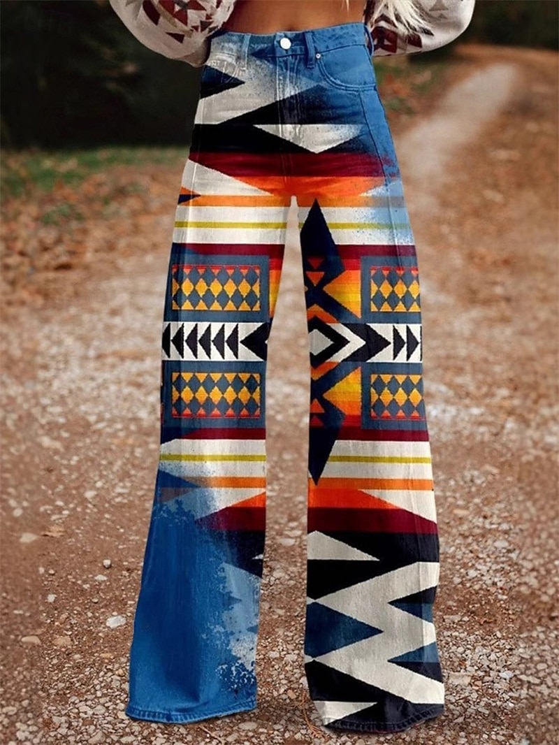 Retro Antiguo Años 70 Y2K Pantalones Pantalones de pierna ancha Hippie Disco Alta cintura Tribal Estilo de jeans falsos Disfraz Mujer Carnaval Casual Diario Festival de Música Fiesta temática retro 2026 - $35.99 –P1