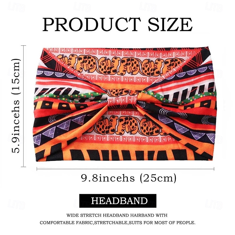African Headbands Boho Knotted Hairbands Stretch Wide Head Wraps Elastic Yoga Turban Hair Scarfs Workout Printed Hair Accessories for Women Pack of 4 2026 - $11.99 –P6
