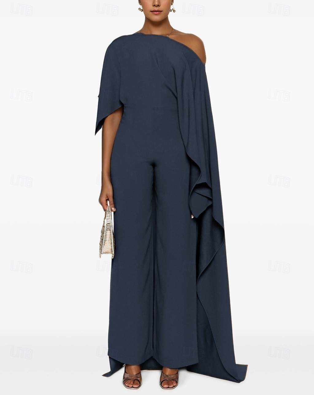 Jumpsuit Mother of the Bride Dress Elegant Simple Casual One Shoulder Floor Length Spandex Stretch Fabric Sleeveless with Cascading Ruffles Solid Color 2025 - $142.99 –P1