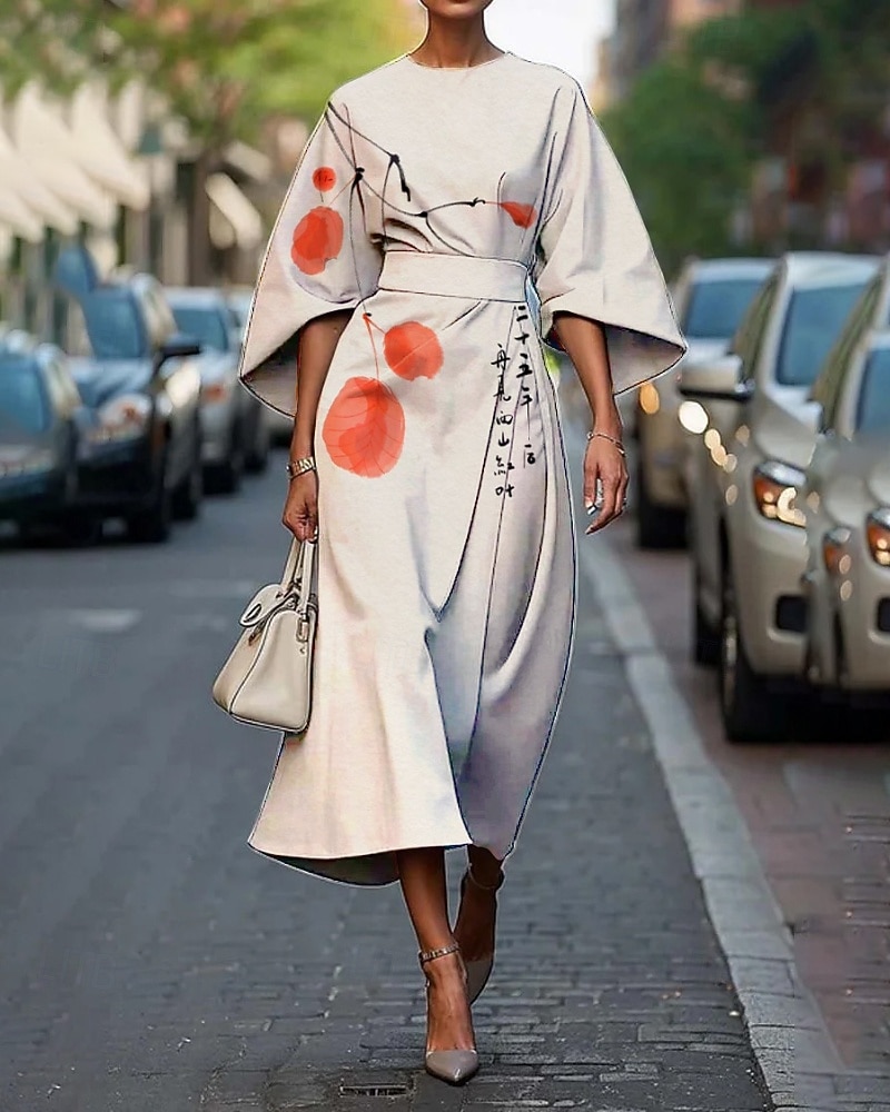 Women's Midi Dress Floral Dress Print Dress Classic Modern Daily Vacation Holiday Regular Fit Flower Half Sleeve Crew Neck White Yellow Pink Summer 2026 - $26.99 –P1