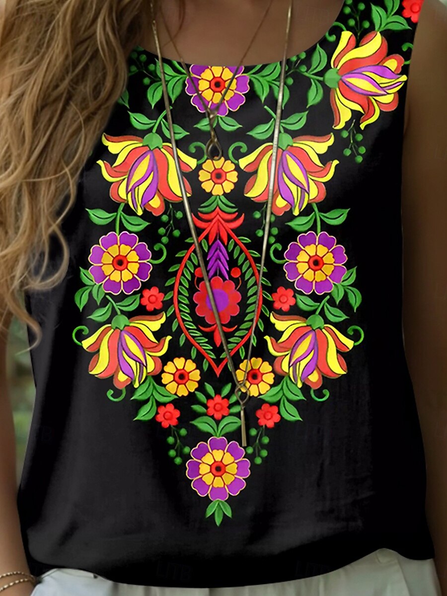 Pentru femei Camisole Tank Top Floral Grafic Elegant Boemia Epocă Fără manșon Stil Nautic Topuri obișnuite Negru Albastru piscină Vară Primăvară 2025 - $19.99 –P3