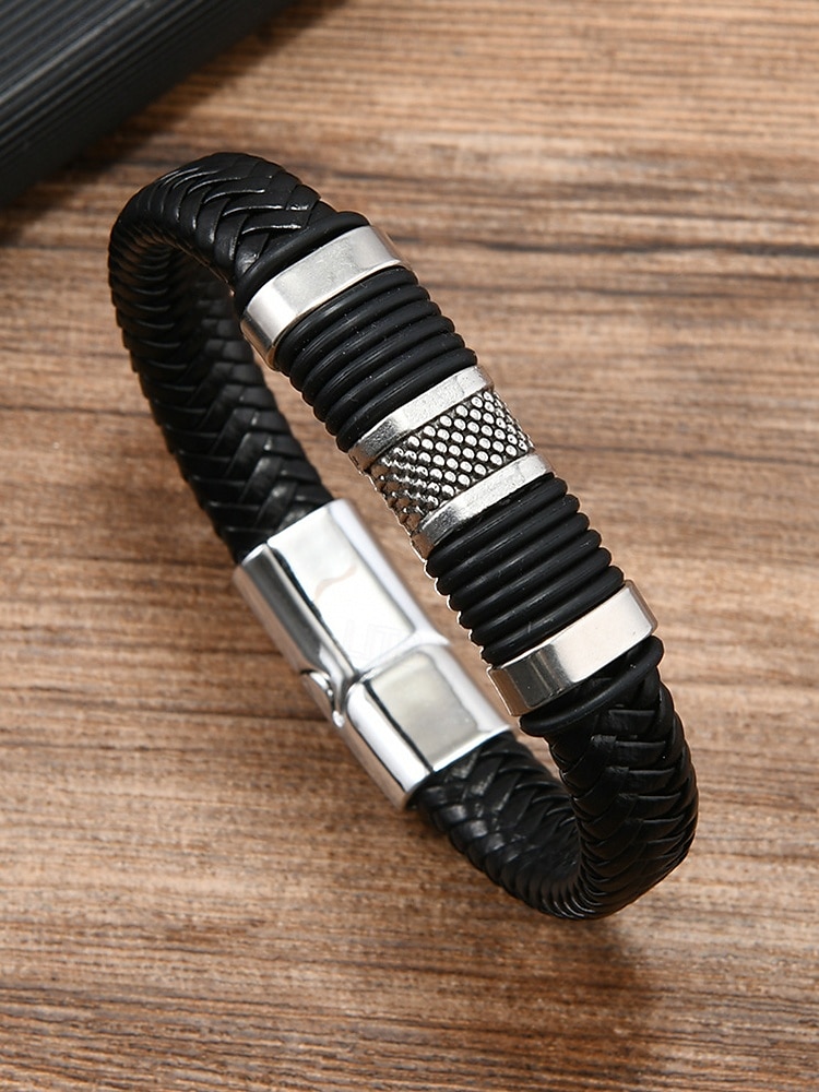 Bracciale da uomo in similpelle intrecciata con chiusura in acciaio inossidabile – cinturino regolabile in stile vintage per abbigliamento casual, quotidiano e come regalo del 2025 a $9.99 –P4