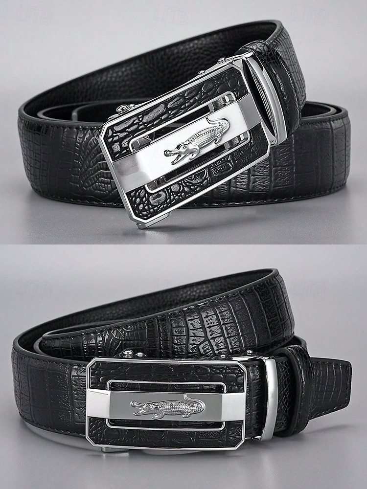 Cintura da uomo in pelle con motivo coccodrillo e fibbia automatica – cinture marroni e nere regolabili di alta qualità con elegante fibbia in metallo per abbigliamento formale e casual, regalo perfetto per la festa del papà del 2025 a $14.99 –P6