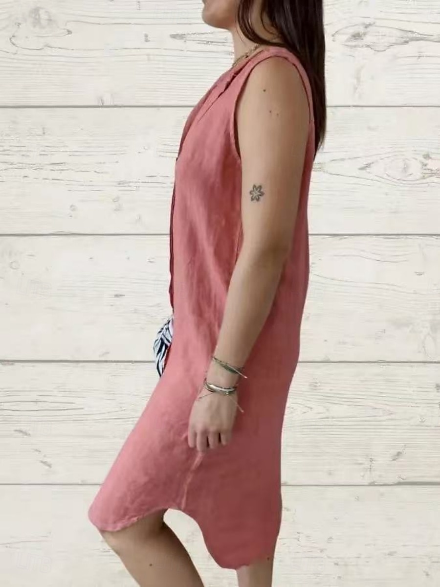 Femmes Mini Robe Robes en polycoton et lin texturé Robe Décontractée Robe d'été Classique Moderne Quotidien Week-end Coupe régulière Uni Sans manches Col en V Noir Rose Claire Vert Été de 2025 ? $26.99 –P8