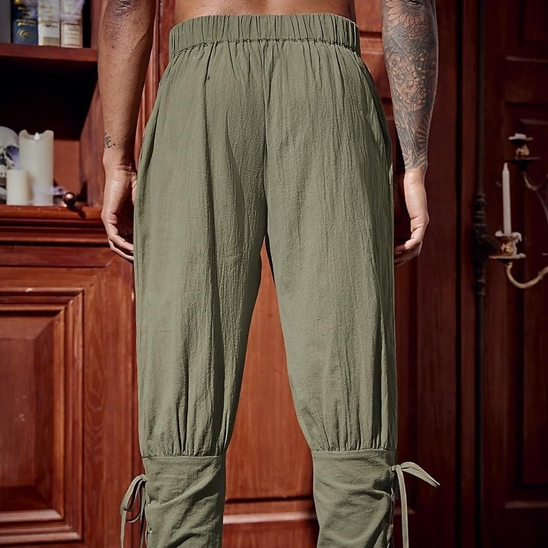 Homens Calças de linho Calças Calça verão Calça casual Calças Piratas Cintura elástica Perna Cordão Tecido Conforto Respirável Comprimento total Férias Festa Casual Estilo Étnico Retro Vintage Preto de 2025 por $22.99 –P6