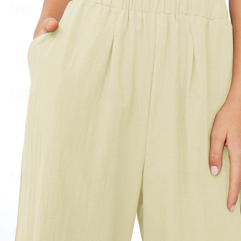 Dame Linbukser i bomull Frekk Bukser Mote Gatemote Full lengde Naturlig عادي Lomme Elastisk midje comfy Utendørs Bekvem utendørs Ferie Aprikos Grå Svart Hvit Sommer Normal 2025 - $24.99 –P4