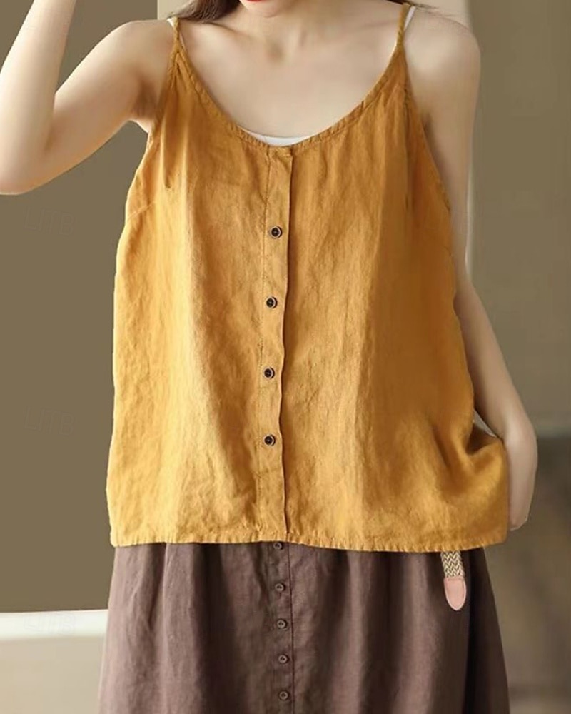 Femmes Chemisier Débardeur caraco Uni Moderne Sans manches Bretelle Hauts Réguliers Quotidien Sortir Boutons Noir Jaune Orange Vert Kaki Été de 2025 ? $21.99 –P15