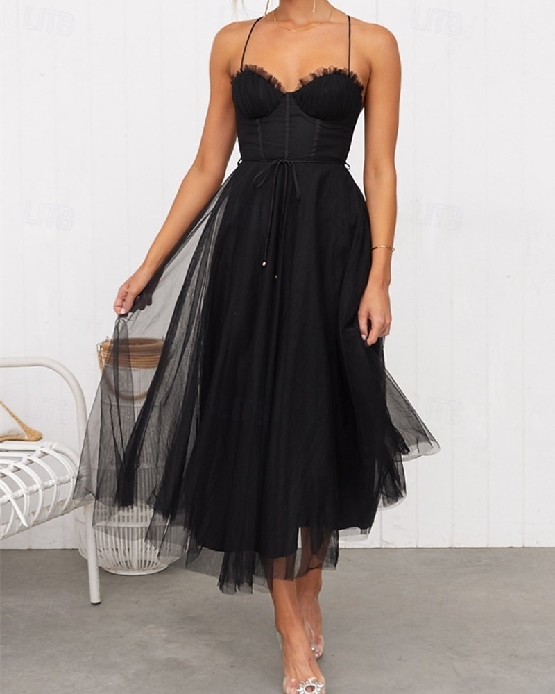 Pentru femei Rochie Lunga Rochie Maxi Rochie casual Rochie de Cocktail Rochie pentru invitata de nunta Rochii din Șifon Modă În aer liber Petrecere Concediu Fit regulat Simplu Fără manșon În V Negru 2025 - $31.99 –P13