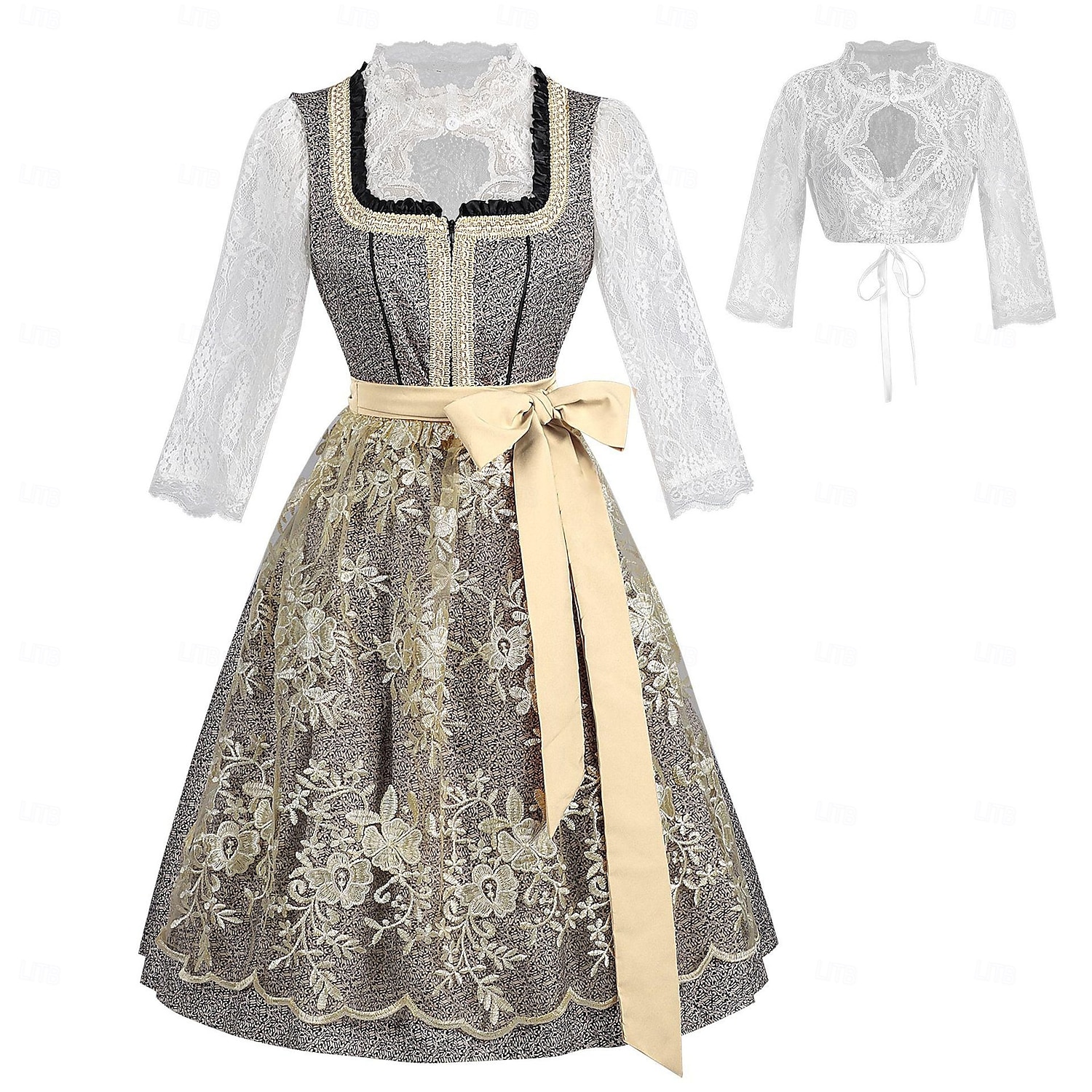 Women's Bavarian Dirndl Lace Dress with Embroidered Apron and Blouse for Oktoberfest 2025 - $56.99 –P1