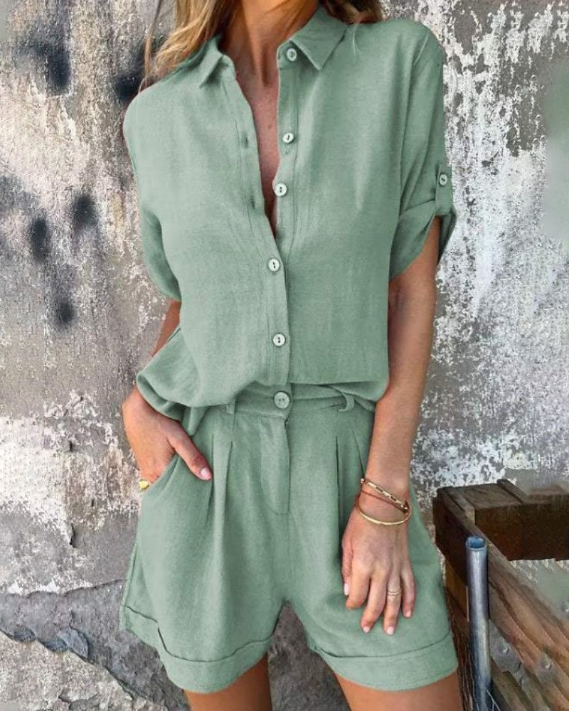 Femmes Actif Mode Chemises en coton et lin Ensembles en coton et lin Chemisier Manche Courte Col de chemise Couleur Unie Dubbele Rij Knopen Sortir Week-end Noir Blanche Bleu Été Coupe régulière de 2025 ? $34.99 –P6