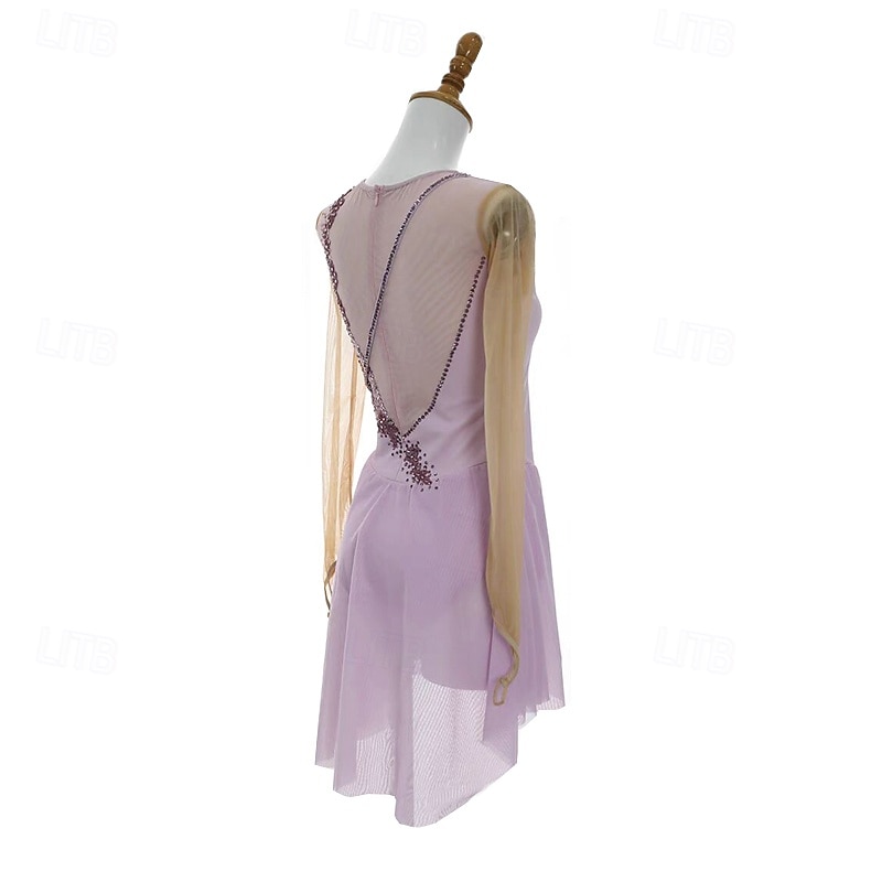 Figure Skating Dress Women's Girls' Ice Skating Dress Light Purple Patchwork Thumbhole Mesh Spandex Stretchy Training Practice Professional Skating Wear Thermal Warm Crystal / Rhinestone Long Sleeve 2026 - $242.39 –P2