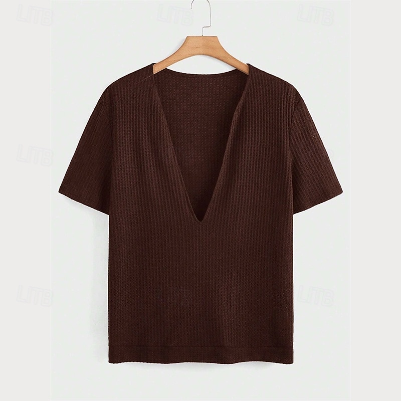 בגדי ריקוד גברים טי וופל חולצה קצרה טי שירטס חולצה עם שרוולים קצרים שרוולים קצרים V עמוק קיץ אחיד אופנתי מעצב בסיסי סרוג חופשה רחוב ליציאה שחור אדום כחול נייבי חולצה עליונה לגברים 2025 - $18.99 –P5