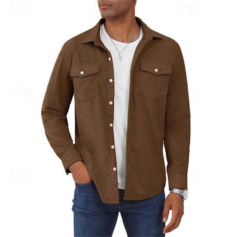 Herren Hemdjacke Überhemden übergangsjacke Täglich Verschleißfest Tasche Sommer Frühling Einfach Klassisch Revers Dunkelgrau Schwarz Gelb Wein Marineblau Jacken 2025 - $38.99 –P2