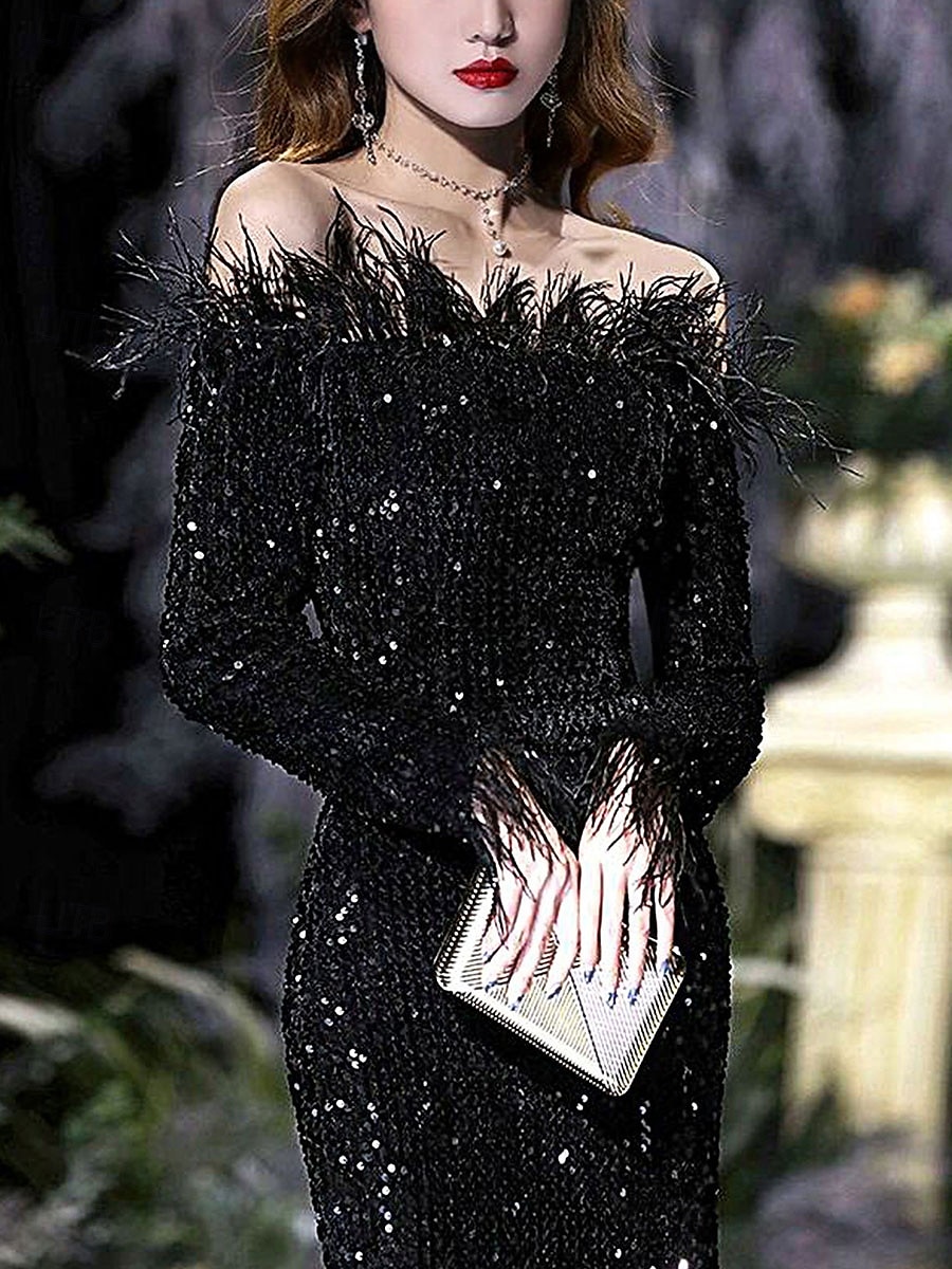 Mermaid / Trumpet Quinceanera Dresses Elegant Dress Formal Wedding Floor Length Long Sleeve Off Shoulder Sequined with Sequin 2025 - $109.99 –P2