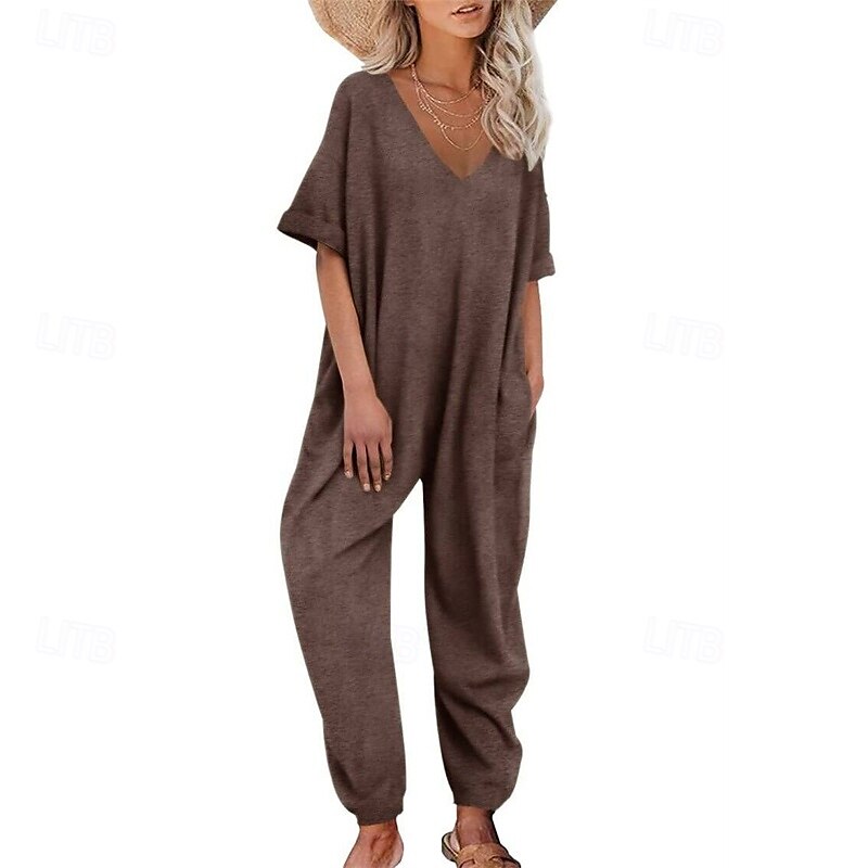 Női Szabályos Jumpsuitek Stílusos Tömör szín Féhosszú Háremnadrág V-alakú Zseb Utca Napi Normál Fekete Sárga Arcpír rózsaszín Nyár 2025 - $27.99 –P8