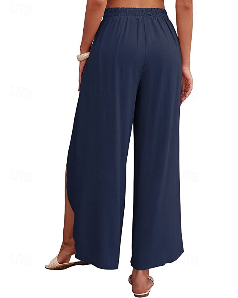 Mujer Pantalones de lino y algodón pantalones Casual Longitud total Cintura Media Plano Cintura elástica Separado Al Aire Libre Cómodo Festivos Ropa Cotidiana Fin de semana Albaricoque PEC Celeste 2025 - $25.99 –P20