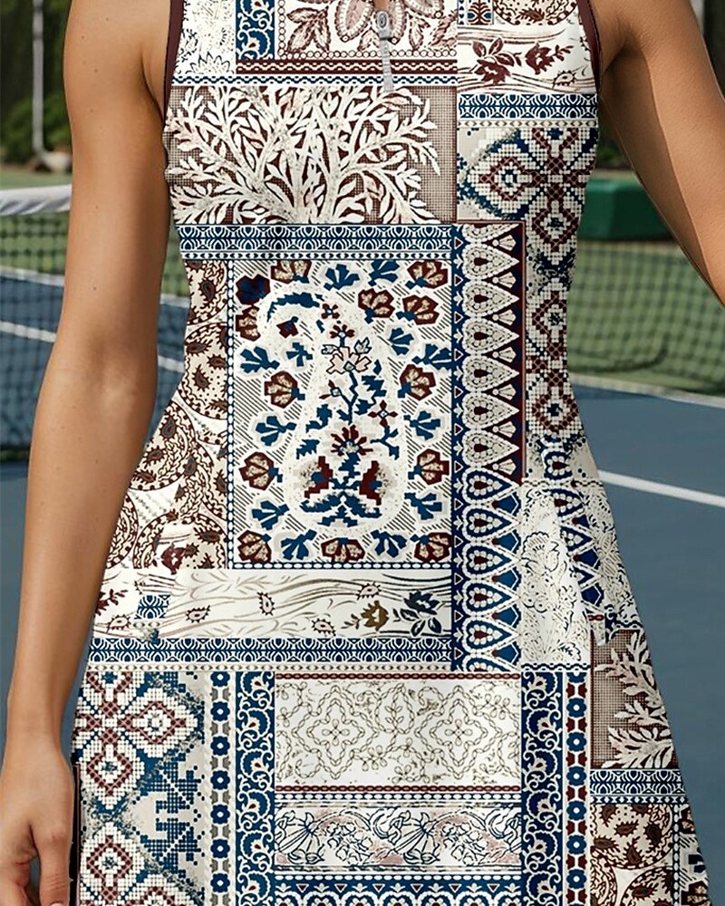 US Open Women's Tennis Dress Sports Dress Sleeveless Print Breathable Tennis Golf Badminton Polo Collar Zip Collar Floral Dress Coffee Tennis Clothing 2025 - $28.99 –P3