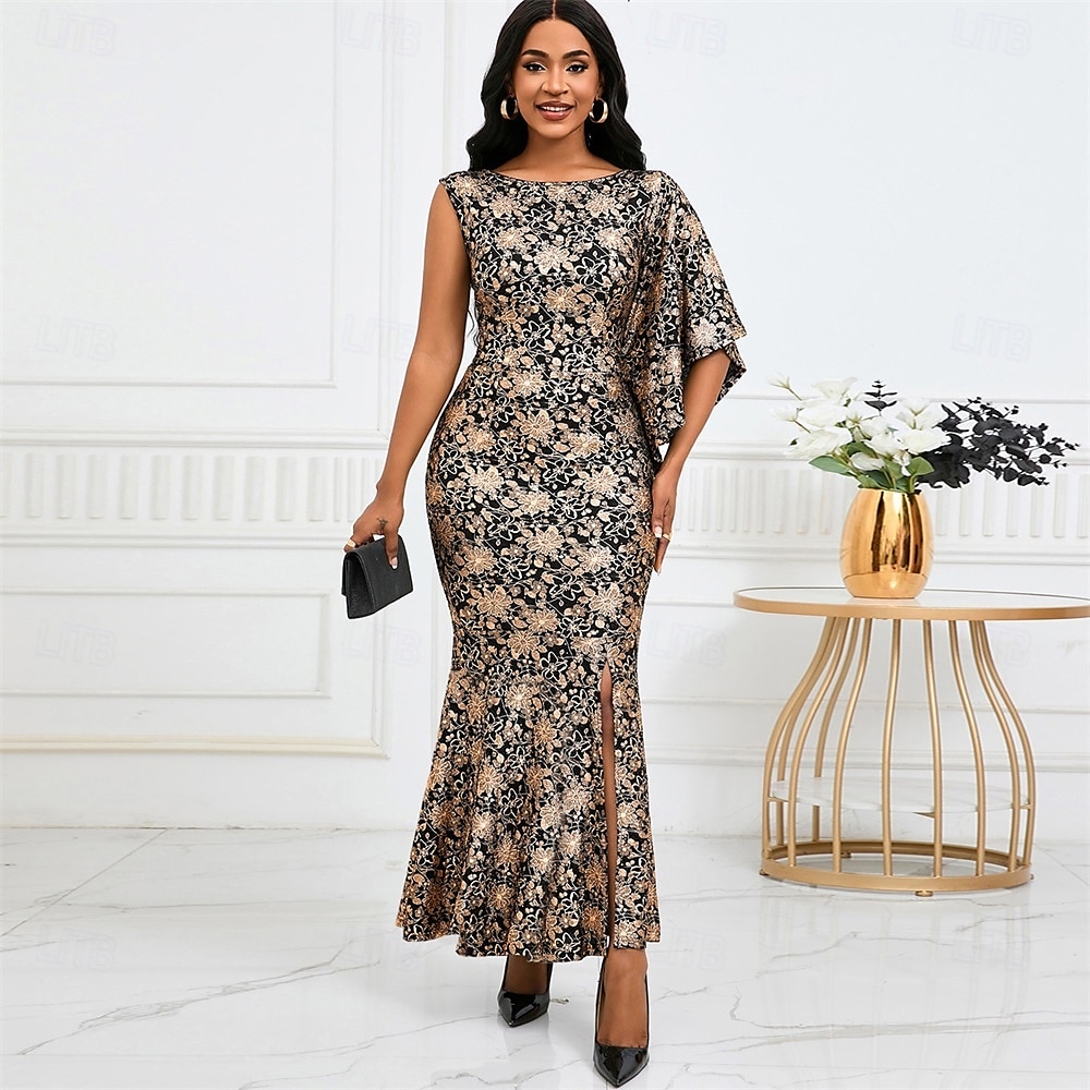 Kleid Mutter der Braut Kleid Elegantes Boot-Ausschnitt Bodenlänges Spitzen Kurzarm mit Pailletten 2025 - $49.99 –P3