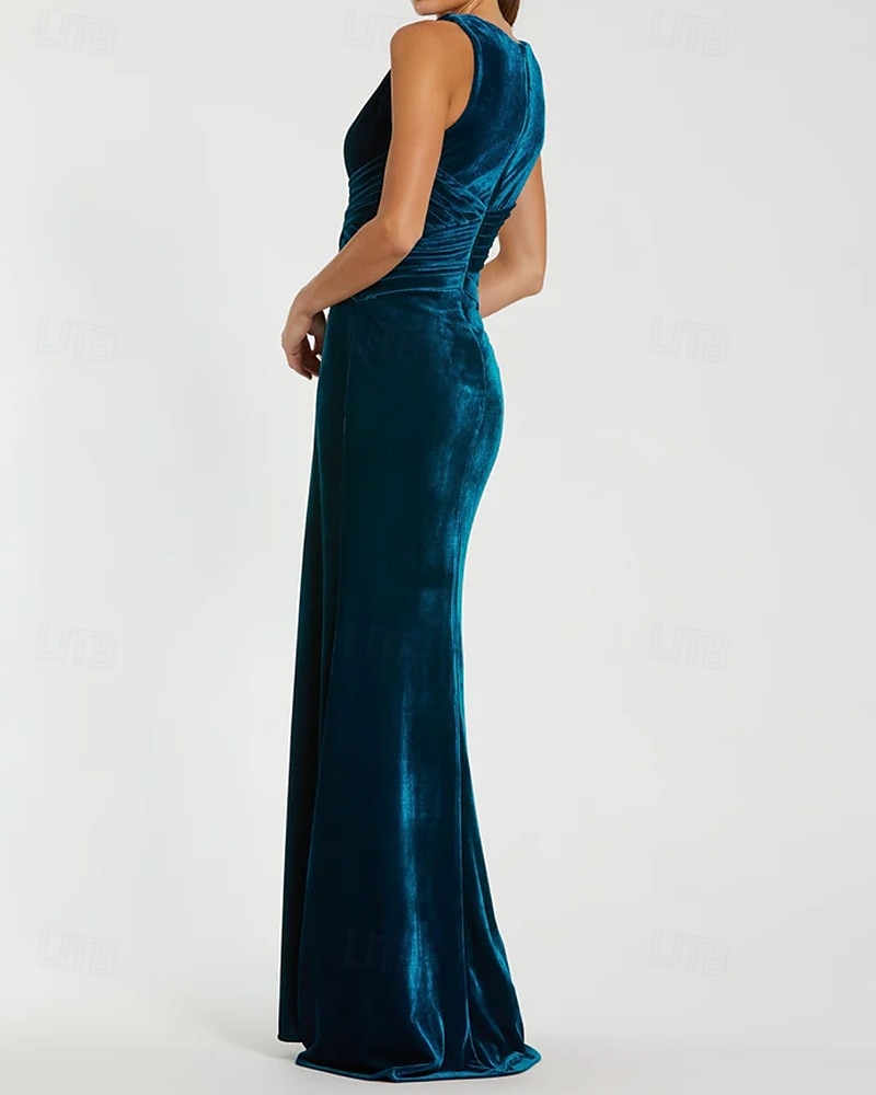 Abito in Velluto Sirena  Tromba Abito da Sera Galà Abito Formale Semi Formale Scollo Profondo Matrimonio Lunghezza Completa Senza Maniche Senza Spalline con Pieghe del 2025 a $125.99 –P3