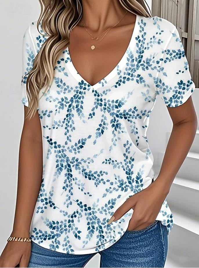 Femmes T-shirt Fleuri Graphique Plantes ancien Élégant Classique Manche Courte Col en V Hauts Réguliers Quotidien Imprimé Rouge Bleu Violet Vert Bleu clair Été Printemps de 2025 ? $19.99 –P1