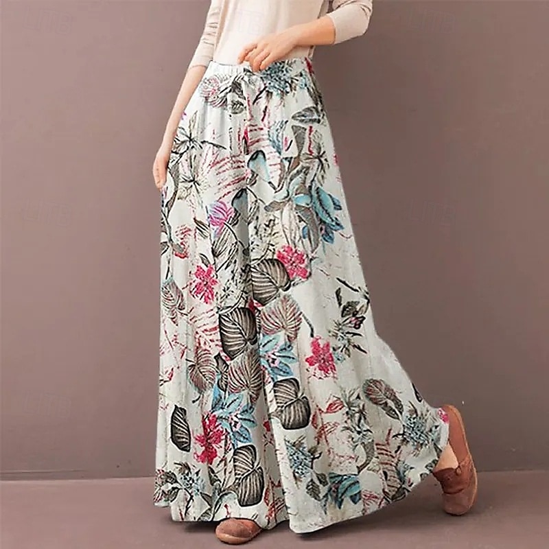 Per donna Pantaloni ispirati al lino Gamba larga Pantaloni Palazzo Streetwear Boho Lunghezza intera Misura del girovita medio Fiore Elastico in vita Traspirante Confortevole Micro-elastico All'aperto del 2025 a $17.99 –P1