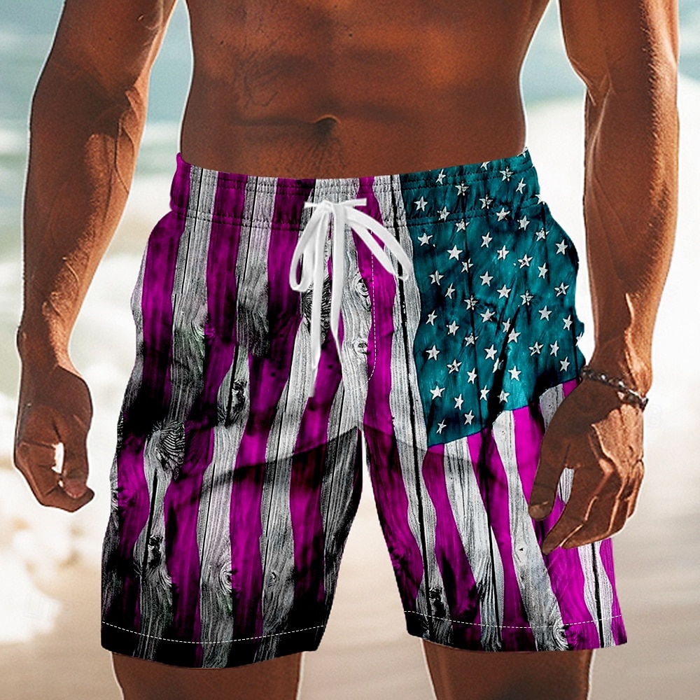 Függetlenség napja Férfi Július 4-én, az Egyesült Államok 250. évfordulóján Amerikai zászló Hazafias Úszónadrágok Deszkás short Közepes csípő Hawaii Szabadság Oldalzsebek Hálós bélés Elasztikus 2026 - $20.99 –P3