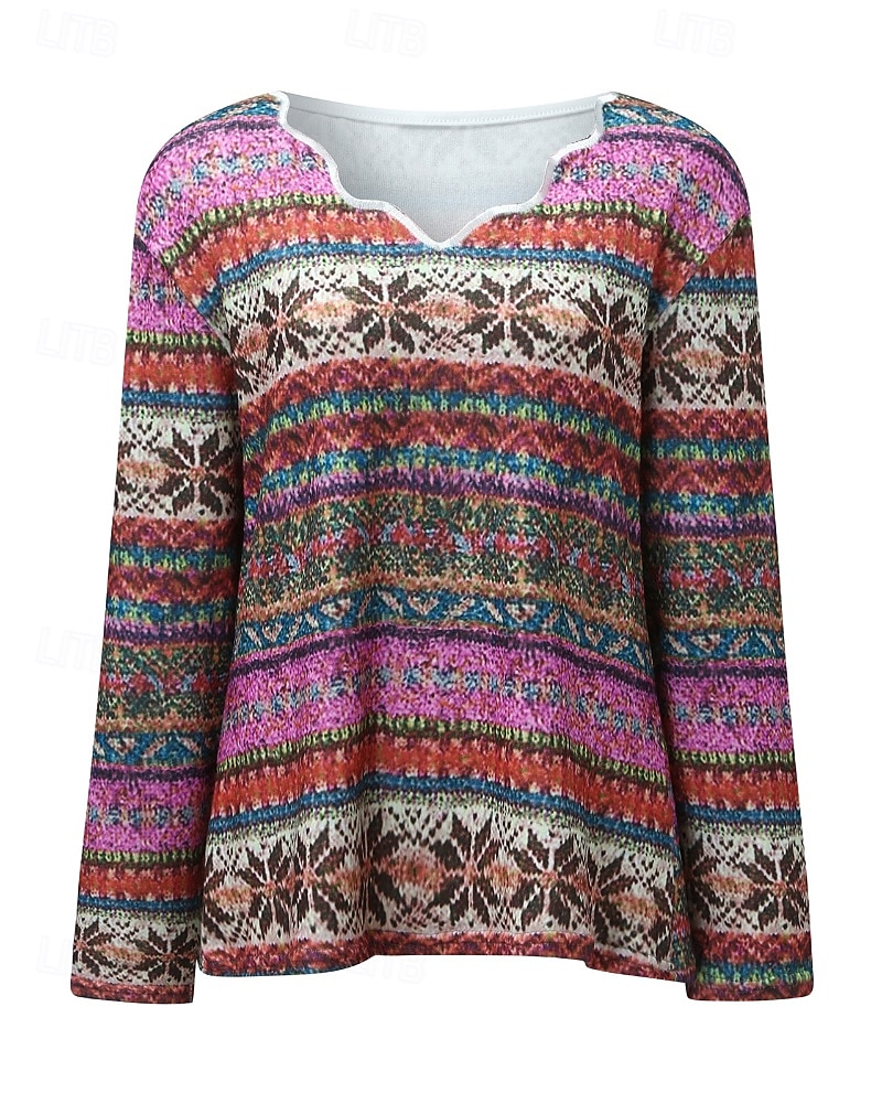 Dames Blouse Bloem Modern Boho Lange mouw V-hals Normale tops Feestdagen Uitgaan Afdrukken blauw Paars Oranje Zomer 2025 - $18.49 –P2