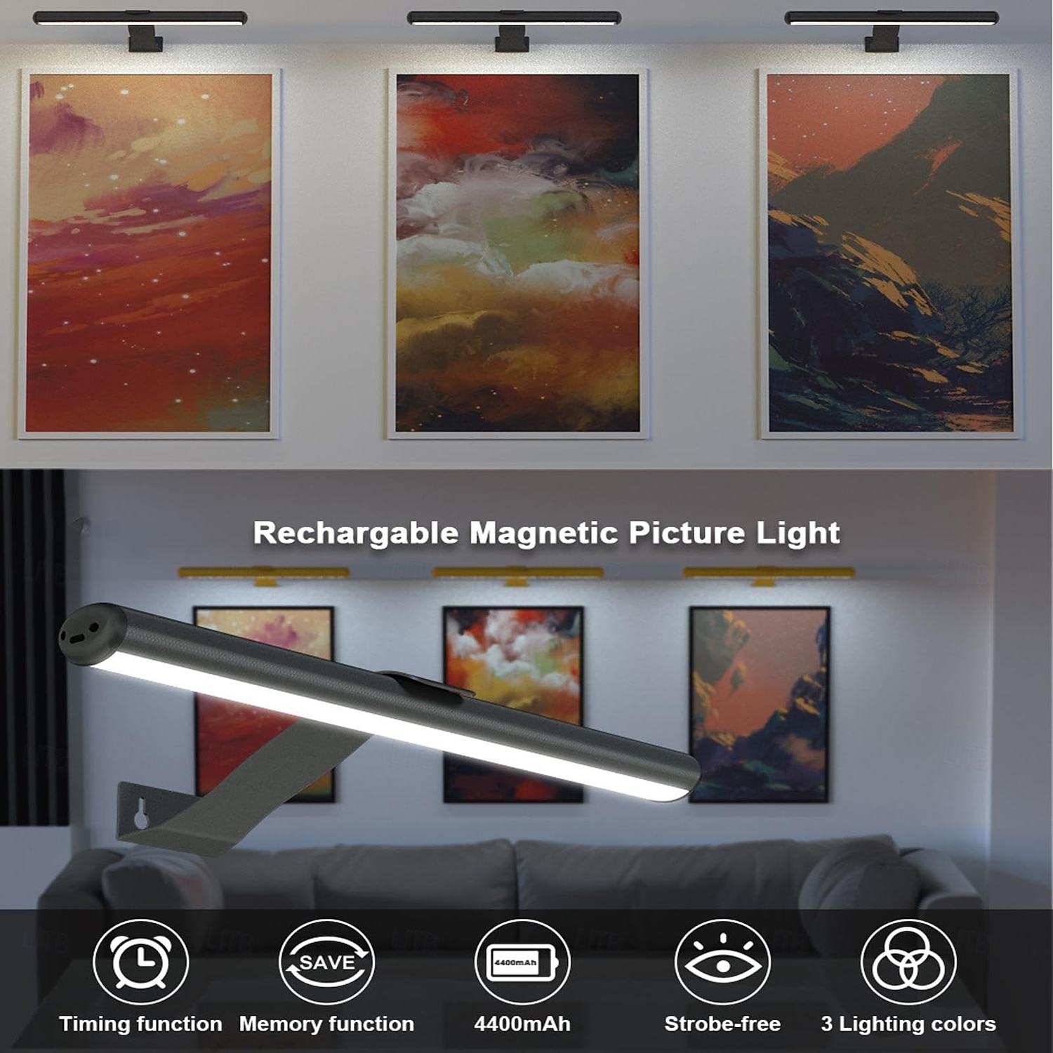 2025年 絵画用 LED ピクチャーライト（プラグイン式）、充電式で調節可能なアートライト、アートワークの展示用ギャラリーウォールライト  コレクション – $29.99 –P6