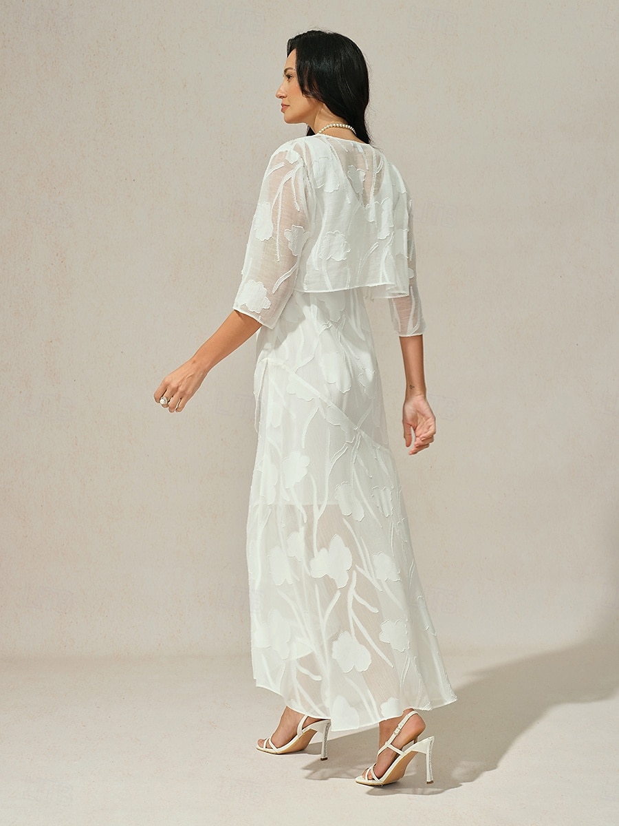 Dame Trekker på skuldrene Helfarge Blomstret Grafisk Elegant Stilfull Grunnleggende 3/4 ermer Asymmetrisk Crop Tops Bryllupsgjest Strandbryllup Paljetter Lapper Hvit Sommer Vår Høst 2025 - $39.99 –P3