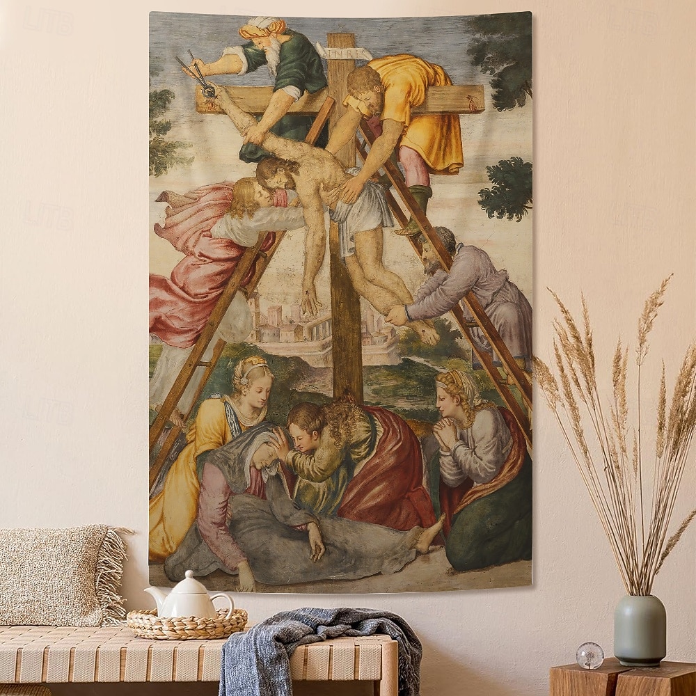 Middeleeuwse Wandtapijt Middeleeuwse Wandtapijt Religieuze Kunst Groot Muur Decor Fotografie Achtergrond Thuis Slaapkamer Woonkamer Decoratie De Doop van Christus 2026 - $19.99 –P6