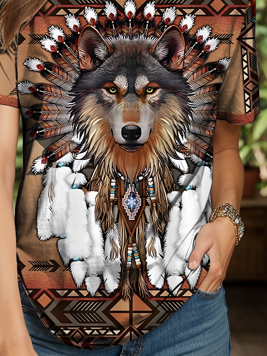 Femmes T-shirt Graphique Animal Géométrique ancien Élégant Classique Manche Courte Col ras du cou Col rond Hauts Réguliers Quotidien Week-end Imprimé Jaune Rouge Bleu Violet Vert Été Printemps de 2025 ? $19.99 –P3