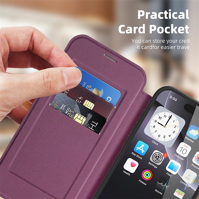 Phone Case For Apple AirTag iPhone 16 Pro Max Plus iPhone 15 14 Pro Max Plus iPhone 13 12 Pro Max Magnetic Adsorption Flip Cover Support Wireless Charging Card Slot Shockproof TPU PC PU Leather 2025 - $19.99 –P3