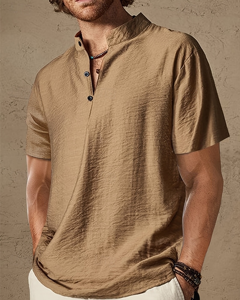 Herren Hemd Popover-Hemd Sommerhemd Freizeithemd Strandhemd Schwarz Braun Kurzarm Einfach Stehkragen Urlaub Hawaiianisch Bekleidung Polyester Mode Lässig Bequem 2025 - $23.99 –P1