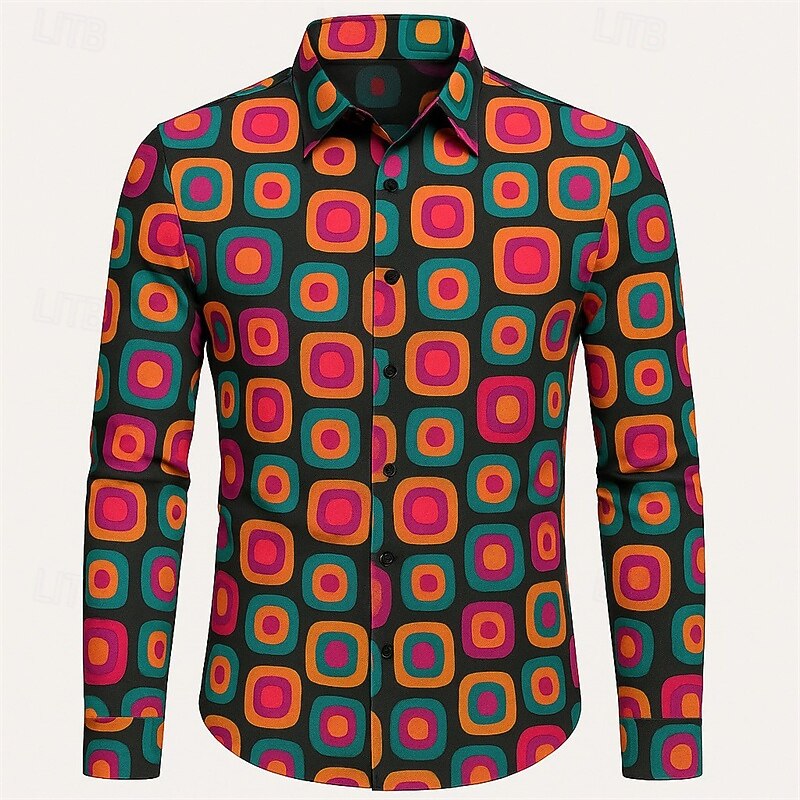 Retrò Vintage Anni '70 Camicia Disco Geometrico Costume Per uomo Halloween Carnevale Parata dell'Orgoglio Mese dell'orgoglio Festival Adulti Camicia del 2026 a $27.99 –P1