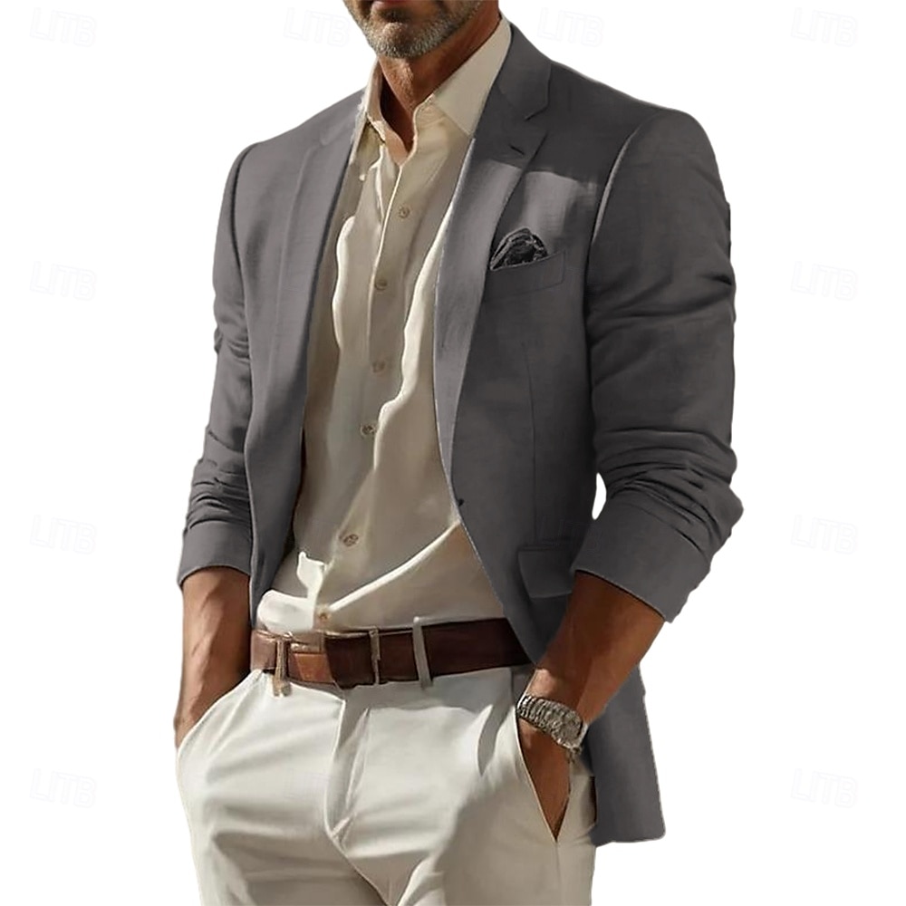 Herre Blazer i lin Sport Coat Mote Fritid Ensfarget Blazer Sjø blå Himmelblå Mørkegrå Standard passform Enkelt Brystet Enn-knapp 2025 - $75.99 –P6