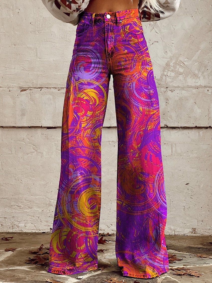 Retro / vintage Bohem 1970erne Bukser Bukser med brede ben Hippie Disk Høy Midje Blomstret Fuskejeans-stil Kostyme Dame Karneval musikk festival Pride-parade Retro-temafest Voksen Bukser 2026 - $35.99 –P1