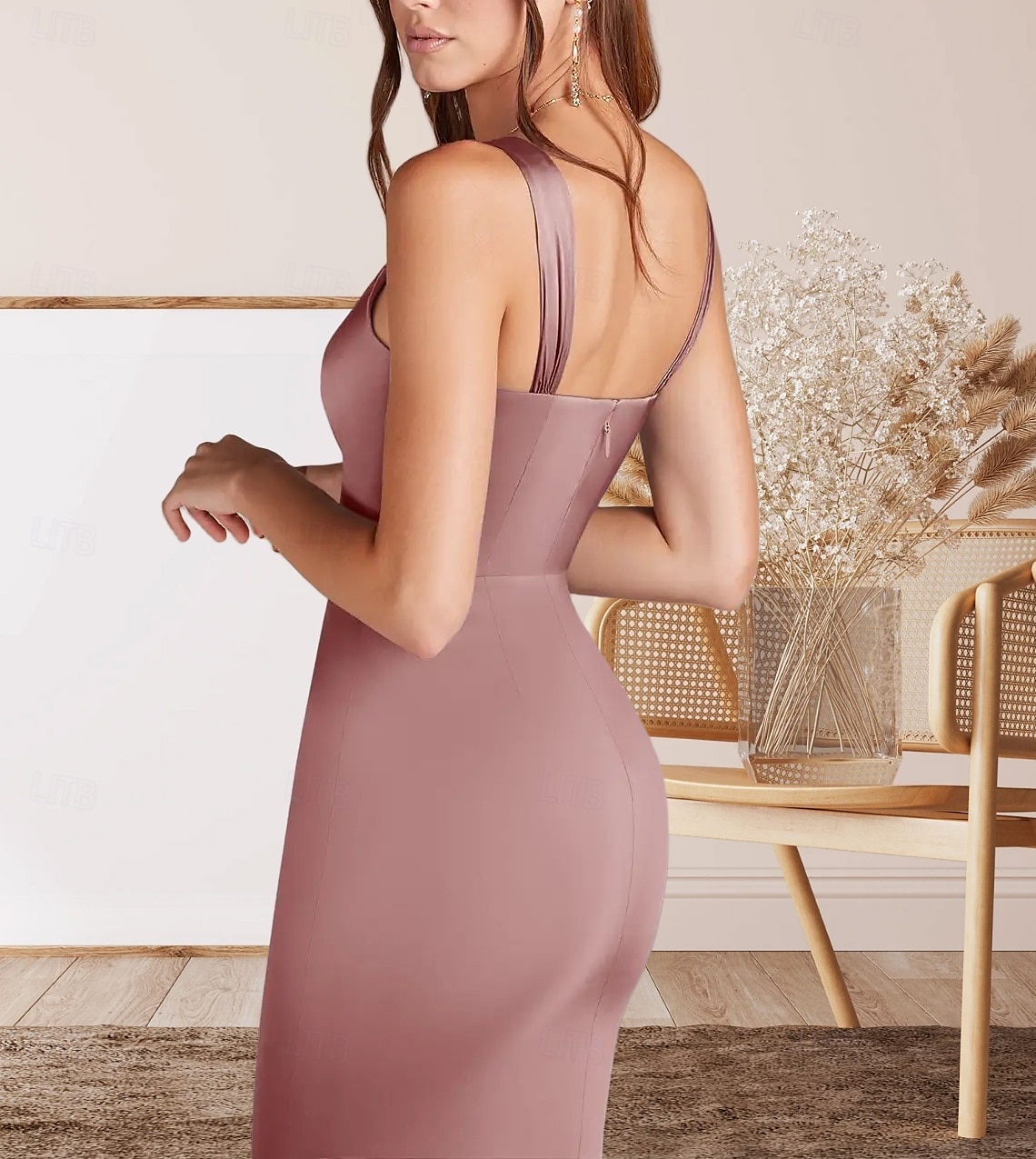 Mermaid / Trumpet Mother of the Bride Dress Wedding Guest Elegant Minimalist V Neck Floor Length Satin Sleeveless with Ruching 2025 - $150.99 –P5