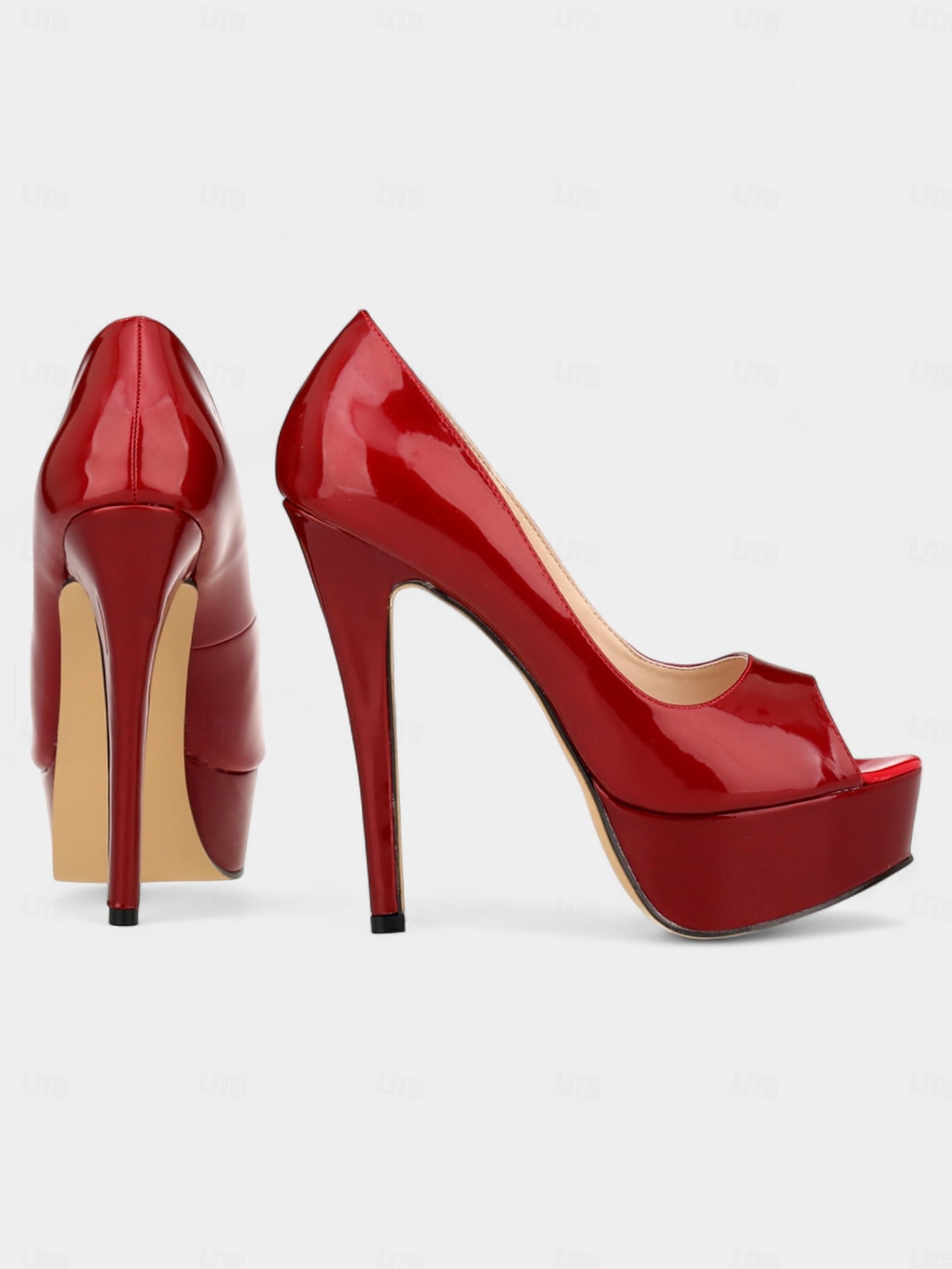 Scarpe con tacco a spillo peep toe in vernice rosa shocking da donna con plateau: tacchi alti sexy per feste notturne ed eventi in discoteca del 2026 a $64.99 –P5