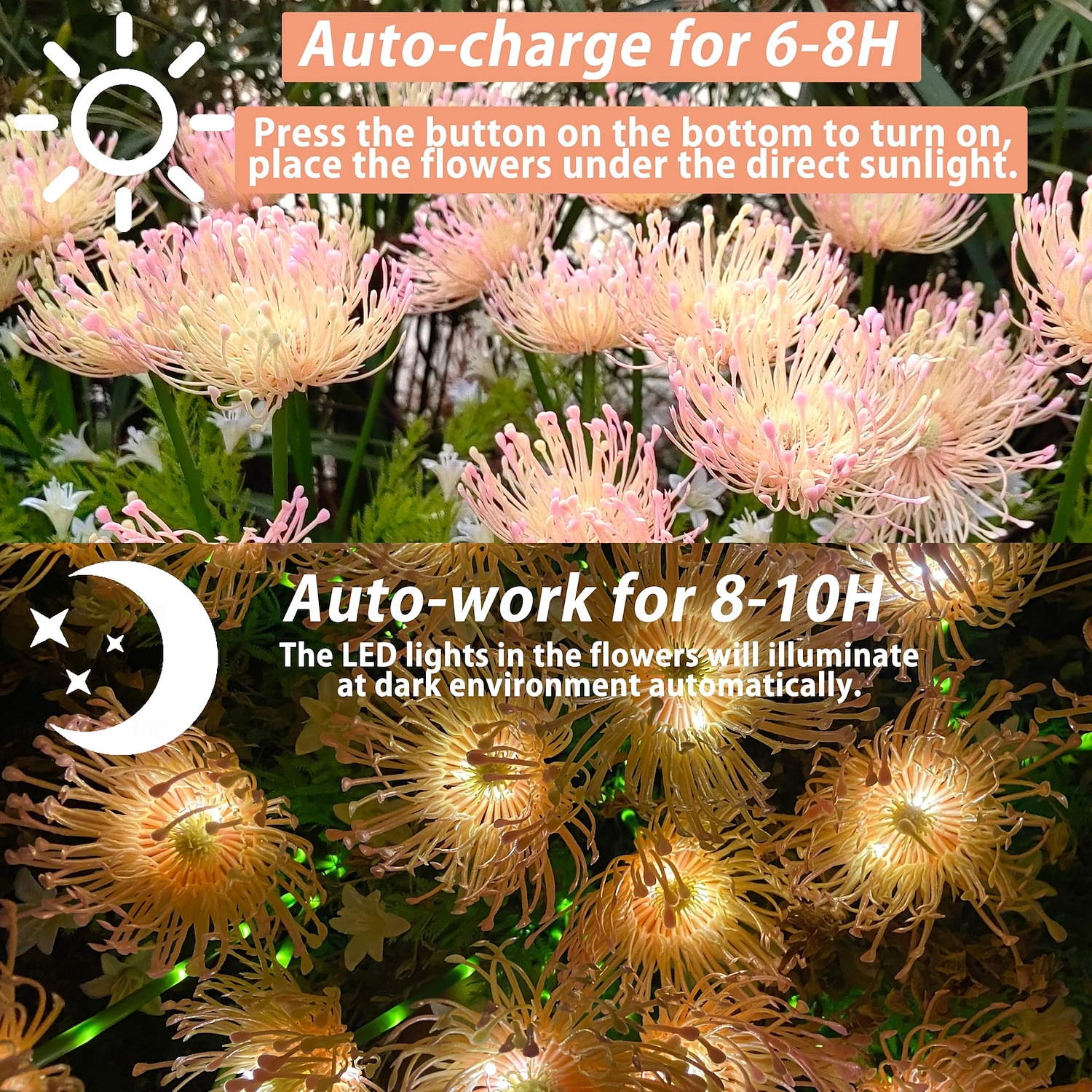 4 stuks buitenbloemenverlichting, pad op zonne-energie, roze bloemenveld aan zee, plug-in licht, warm licht, binnenplaats, tuinpad, gazon, bruiloft, festival, sfeer, decoratief licht, 2 functies, Moederdagcadeau 2025 - $50.99 –P2