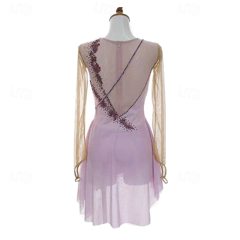 Figure Skating Dress Women's Girls' Ice Skating Dress Light Purple Patchwork Thumbhole Mesh Spandex Stretchy Training Practice Professional Skating Wear Thermal Warm Crystal / Rhinestone Long Sleeve 2026 - $242.39 –P4