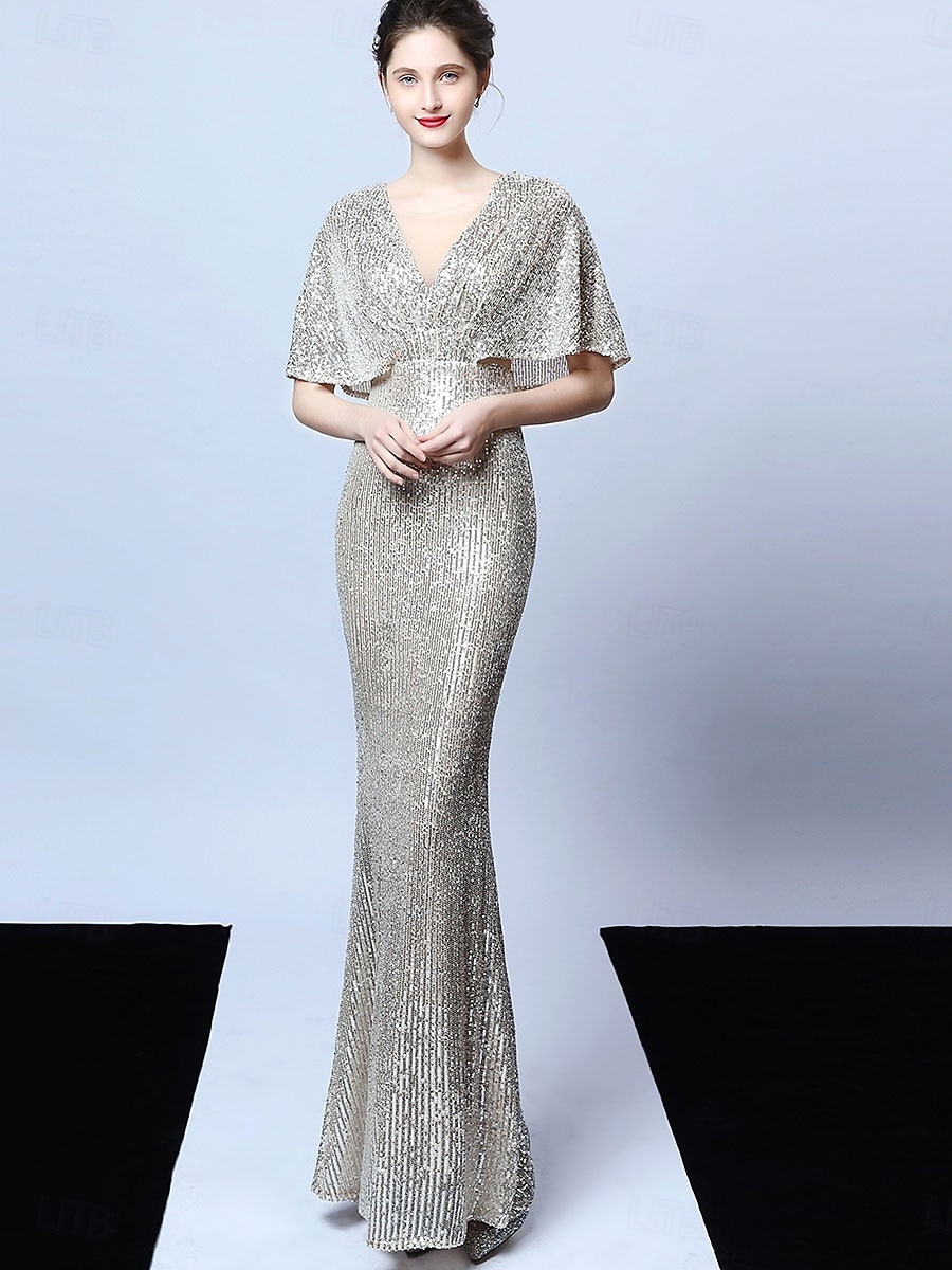 A-Line Quinceanera Dresses Elegant Dress Formal Wedding Floor Length Short Sleeve V Neck Sequined with Tassel 2025 - $109.99 –P11