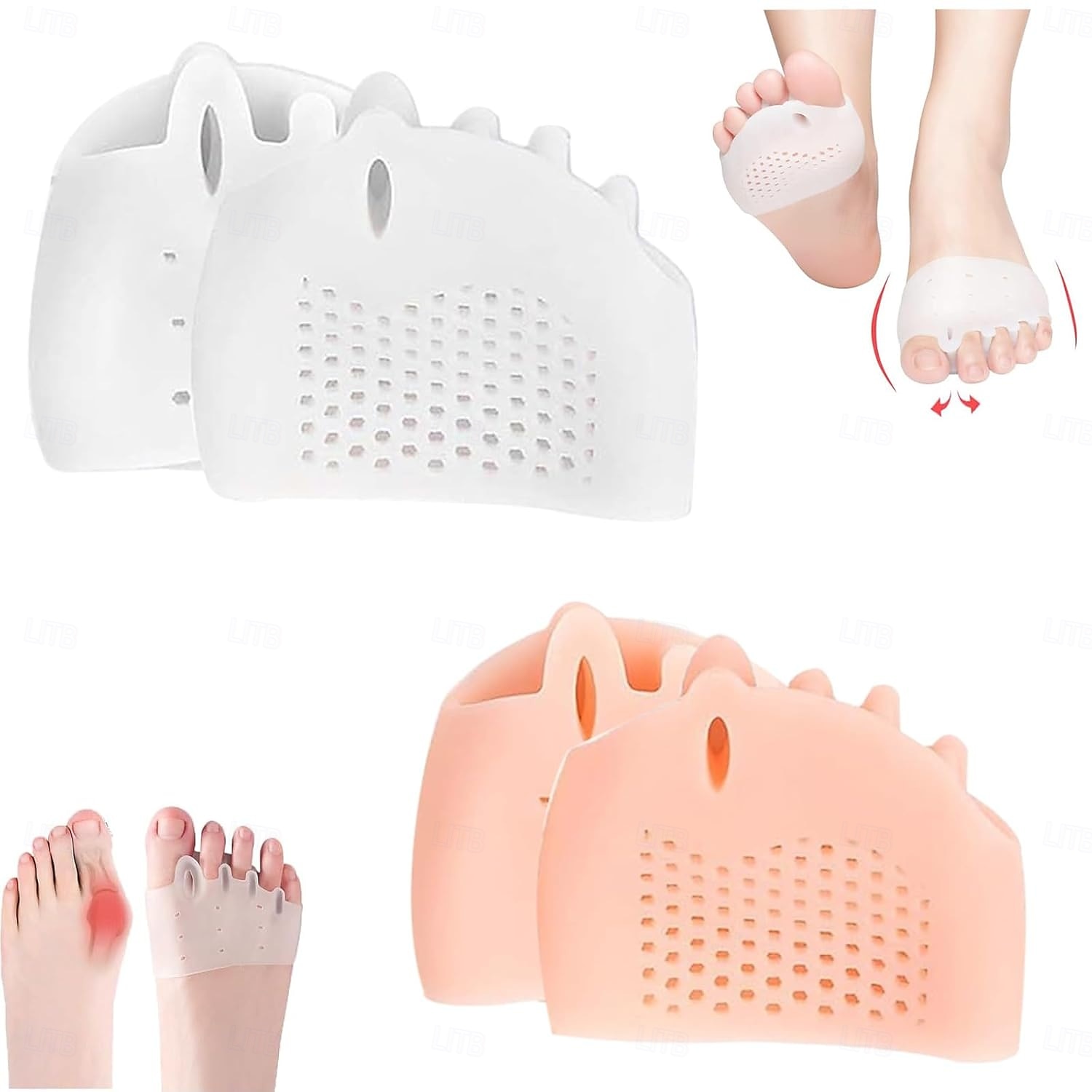 2 par silikon tåseparatorer, hallux valgus-korrigeringskudde, metatarsalskydd, andningsbara mjuka gelkuddar för män kvinnor, räta ut överlappande tår, justera krokiga tår 2025 - $8.99 –P1