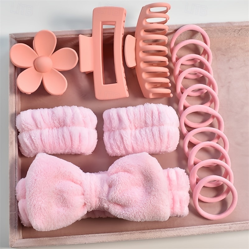 Conjunto de 16 faixas de cabeça para cuidados com a pele, conjunto de faixas de cabeça para lavagem facial, spa e maquiagem, incluindo 1 faixa de cabelo, pulseira, 3 grampos de cabelo e 10 elásticos de 2025 por $9.49 –P9