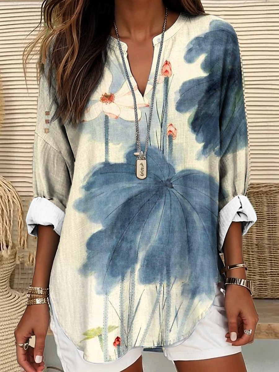 Femmes Chemisier Fleuri Graphique Élégant ancien Quotidien manche longue Col en V Hauts Réguliers Quotidien Fête Tenue de plage Imprimé Blanche Rose Claire Bleu Bleu Poudré Violet Été Printemps de 2025 ? $24.99 –P6