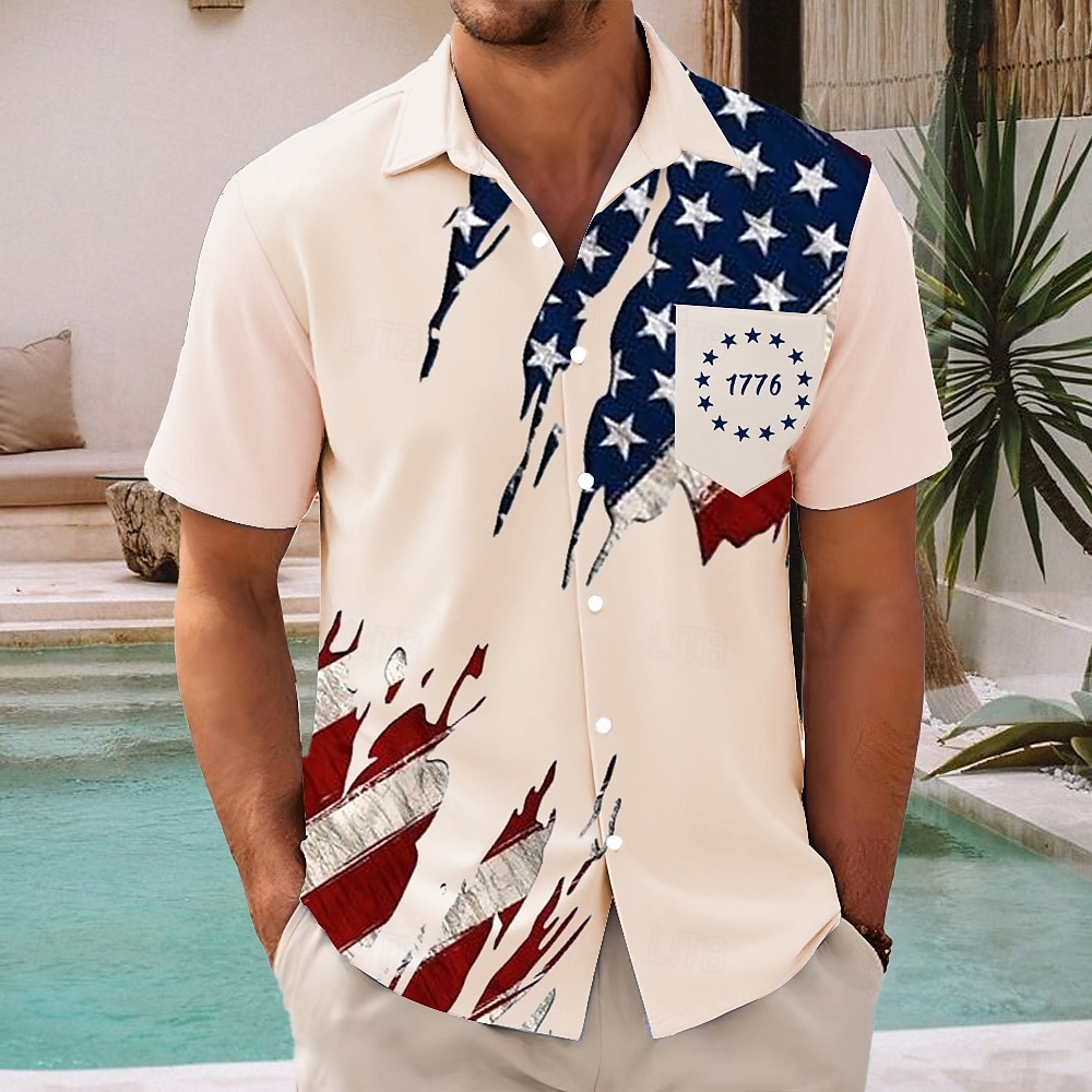 Independence Day Voor heren Amerikaanse Amerikaanse vlag Vaderlandslievend Vierde juli Overhemd Zomer overhemd Overhemd met knopen Korte mouw Mode-casual Feestdagen Zomer Lente Strijkijzer 2025 - $23.99 –P2