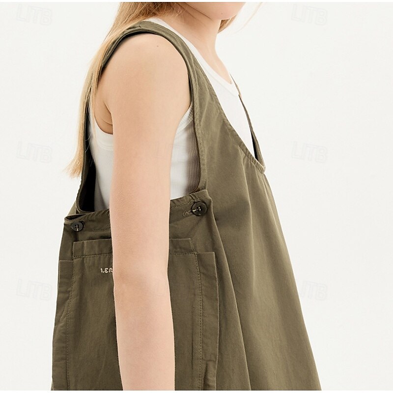 Kids Girls' Dress Solid Color Sleeveless Outdoor Pocket Adorable Basic Cotton Knee-length Casual Dress Bib Summer 4 years+ Brown 2025 - $84.99 –P8