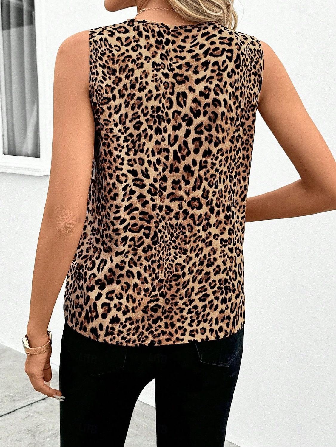Dame Camisole Tank Top Grafisk Leopard Stilfull Fritid Ermeløs V-hals Vanlige topper Daglig Trykt mønster Rosa Brun Grå Sommer Vår 2025 - $19.99 –P2