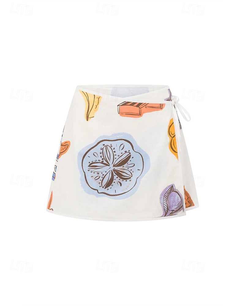 Mulheres Moda Roupa de rua Camisas de algodão e linho Conjuntos de linho de algodão Conjuntos de saia Manga Curta Colarinho de Camisa Estampado Imprimir Roupa Diária Encontro Branco Verão Normal de 2025 por $41.99 –P9