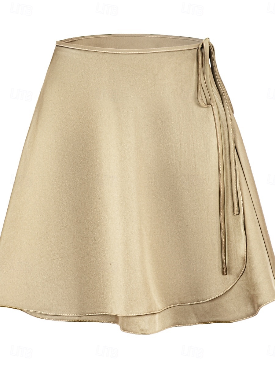 Jupe femme A ligne Couleur unie Mode Décontractée Mini Jupe taille haute Uni Plissé Micro-élastique Street Daily Noir Champagne Marron Vert Été Satin de 2025 ? $19.99 –P12