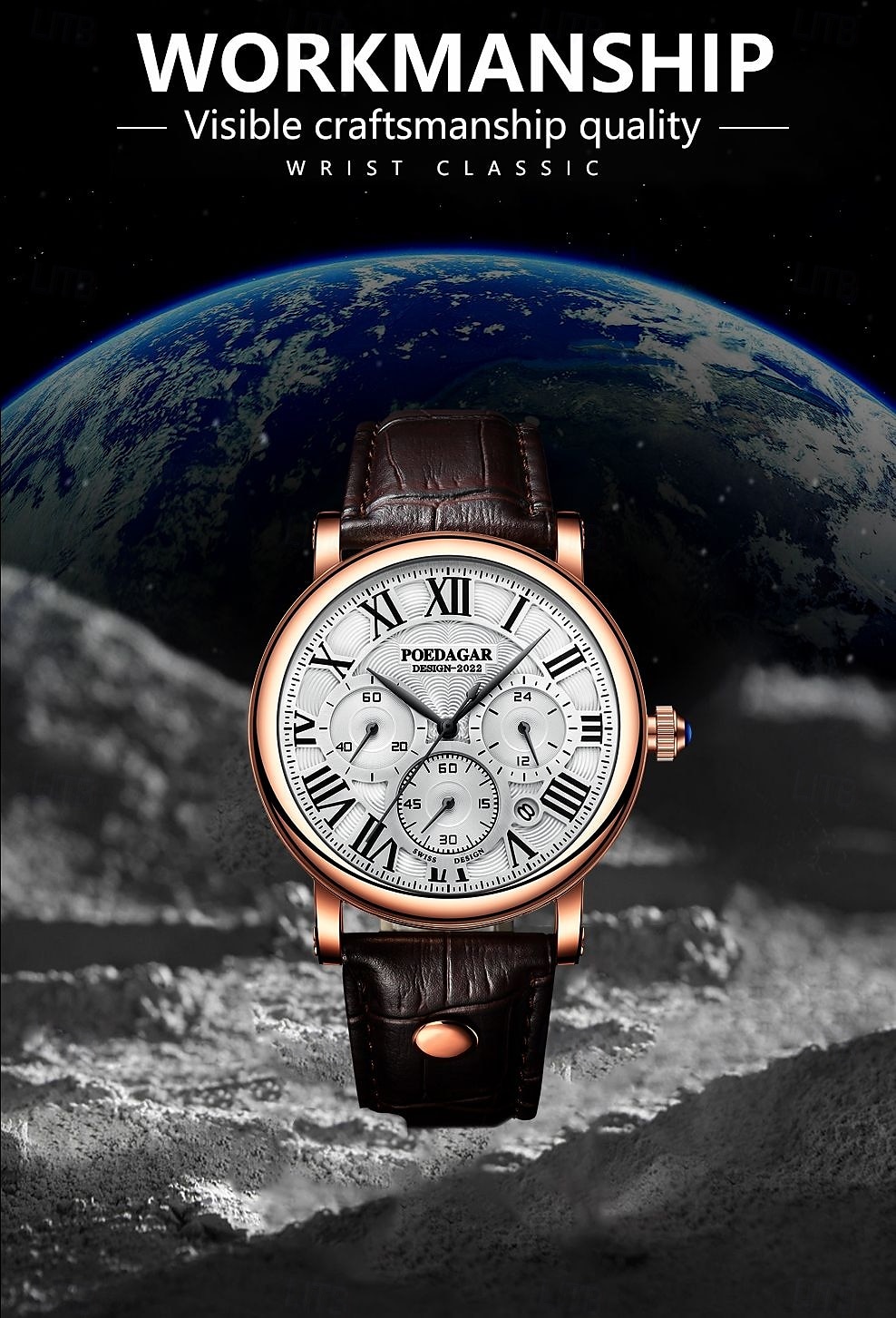 Классические мужские кварцевые часы – стиль хронографа водонепроницаемые кожаный ремешок бизнес-кэжуал аналоговые наручные часы 2026 - $18.99 –P12